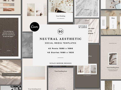 Neutral Aesthetic Social Media Templates aesthetic templates canva templates digital marketing editable templates graphic design instagram posts instagram stories instagram templates neutral aesthetic small business social media social media content social media templates