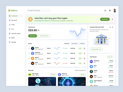 Coinbox - Crypto Dashboard binance bitcoin blockchain buysell coinbox crypto currency crypto service dashboard ui design wallet web design web3