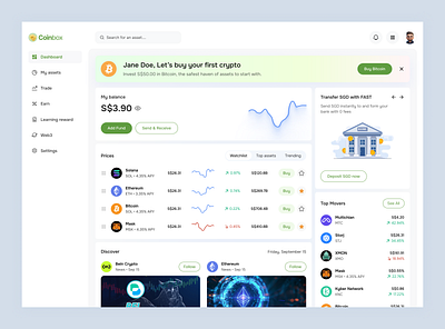 Coinbox - Crypto Dashboard binance bitcoin blockchain buysell coinbox crypto currency crypto service dashboard ui design wallet web design web3