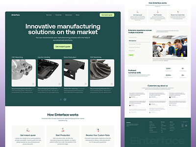 Parts manufacturing landing page clean design factory home page industrial industry infrastructure landing page manufacture manufacturing marketing modern parts responsive ui uiux ux web design web page work