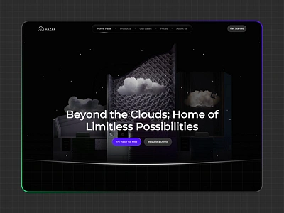 Hazar Landing Page 2d animation 3d animation cloud cloud service dark dark landing page landing page microinteraction motion graphics product ui animation ui design uiux web design website