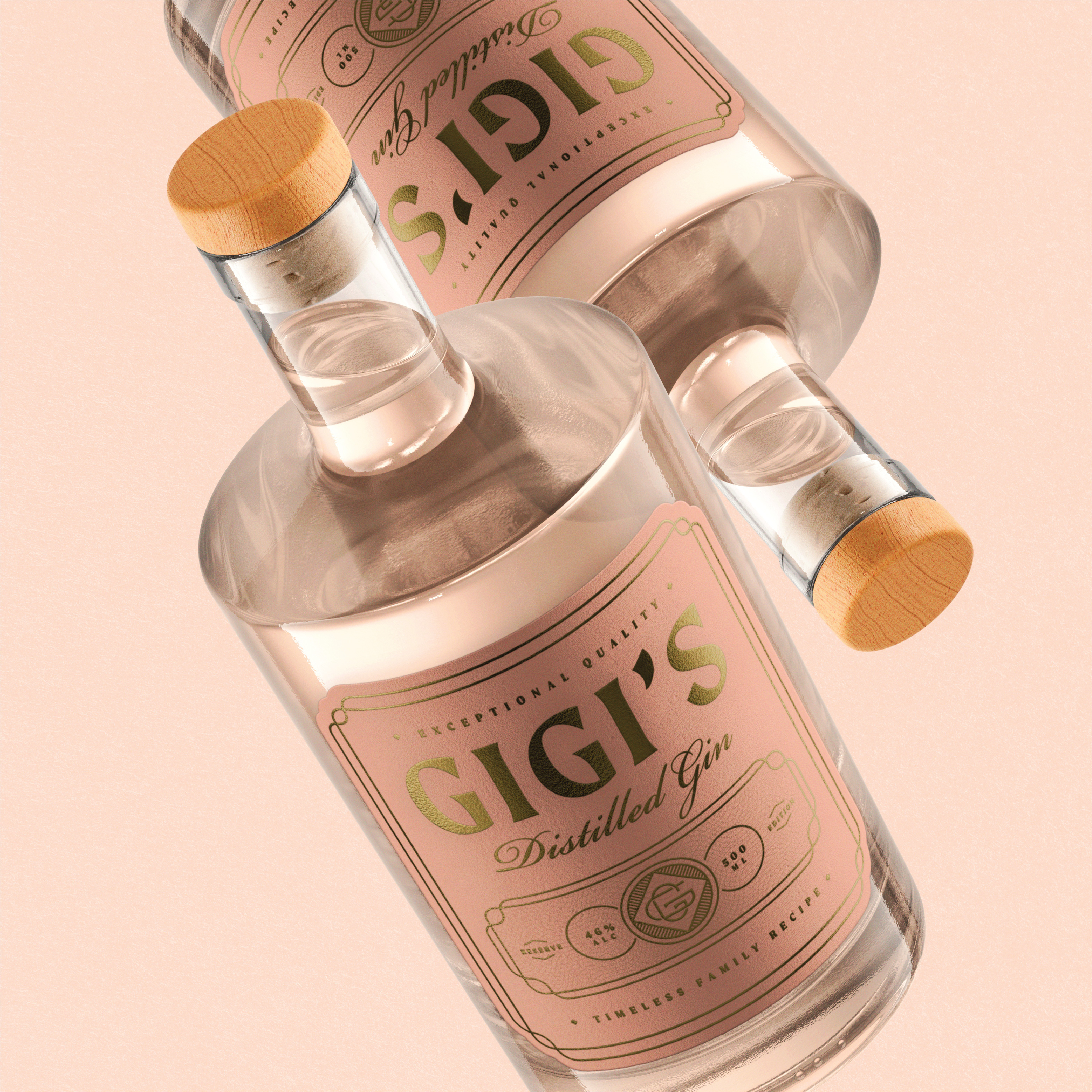 Gigi's Gin alcohol bottle branding distilled distillery elegant feminine gigi gin packaging pink