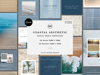 Coastal Aesthetic Social Media Templates aesthetic templates blue templates branded templates canva template coastal aesthetic digital marketing editable templates instagram posts instagram stories instagram templates small business social media social media content