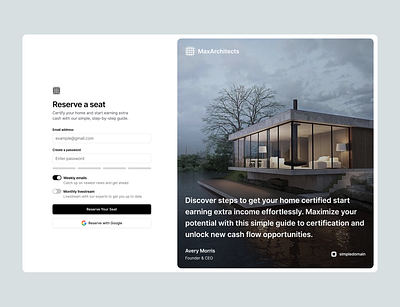 Reserve a Seat Sign Up real estate signup ui web white