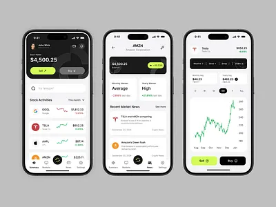 Investment App black finance investing mobile ui white