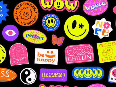 Cool Y2k Stickers Collage Pattern Background. 90s acid art cartoon collage cool cute emoji funky groovy happy patch pattern pop positive retro smile sticker vintage y2k