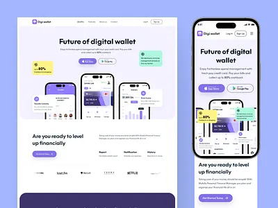 Digi- Digital Wallet App Landing app app design flat illustration landing landing design landing page minimal ui ux ux design wallet