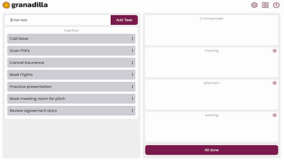 Granadilla - a super minimal to do app app minimal design
