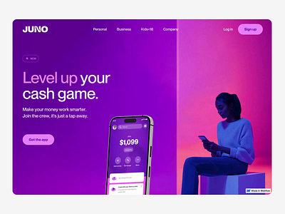 Juno - Website 3d 3d website 3d website animation animated 3d animation app design finance fintech fintech app juno motion graphics spline typography ui ux web webflow