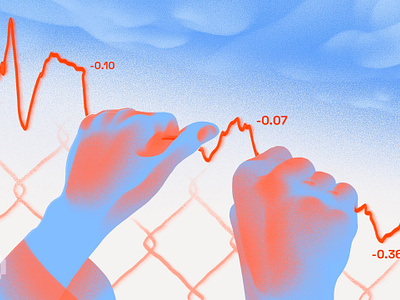 Editorial Illustration chart cover crypto down editorial fence grab hands hodl hold illustration maket negative net sky trading