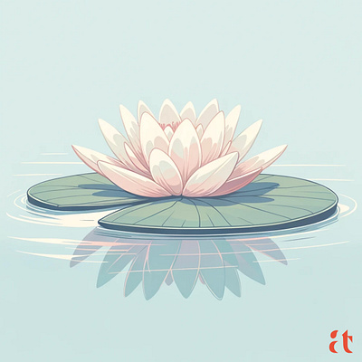 Tranquil Bloom by Aravind Reddy Tarugu aravind art botanical clean lines design flat colors floating illustration nature pastel peaceful pond reddy reflection repose serene tarugu tranquil vector water lily