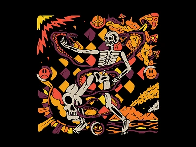 POISONED album branding colorful death design flower graphic design happy illustration merch mushroom peace poison sad skeleton skull smile snakes square ui