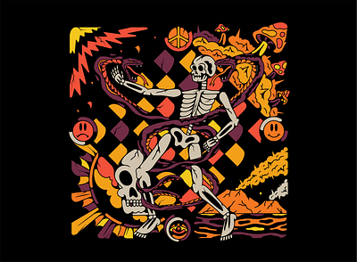 POISONED album branding colorful death design flower graphic design happy illustration merch mushroom peace poison sad skeleton skull smile snakes square ui