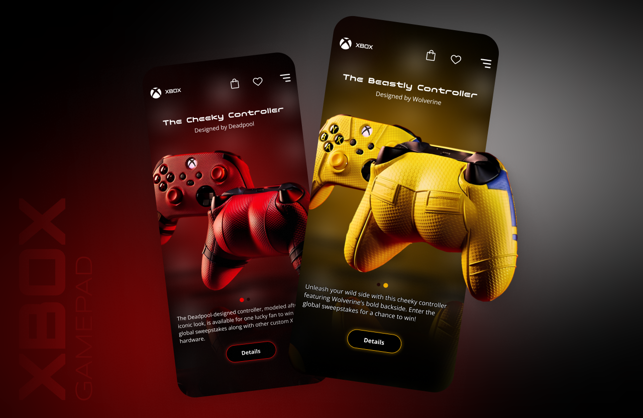 Cheeky & Beastly: Superhero-Inspired Xbox Controllers 3d animation branding deadpool design figma graphic design mobile app motion design motion graphics ui ux ux ui design wolverine xbox