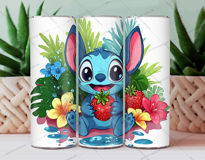 Adorable Stitch Floral Tumbler Warp cartoon tumbler color image custom design custom tumbler design fabric fabric design flower design illustration photography skinny tumbler sublimation textile art tumbler sublimation tumbler warp vector art waterslide tumbler