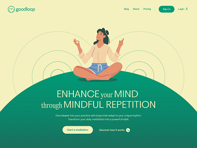 Hero section concept for Goodloop design green hero hero section illustration landingpage meditation meditation app mind playful ui ux web design website