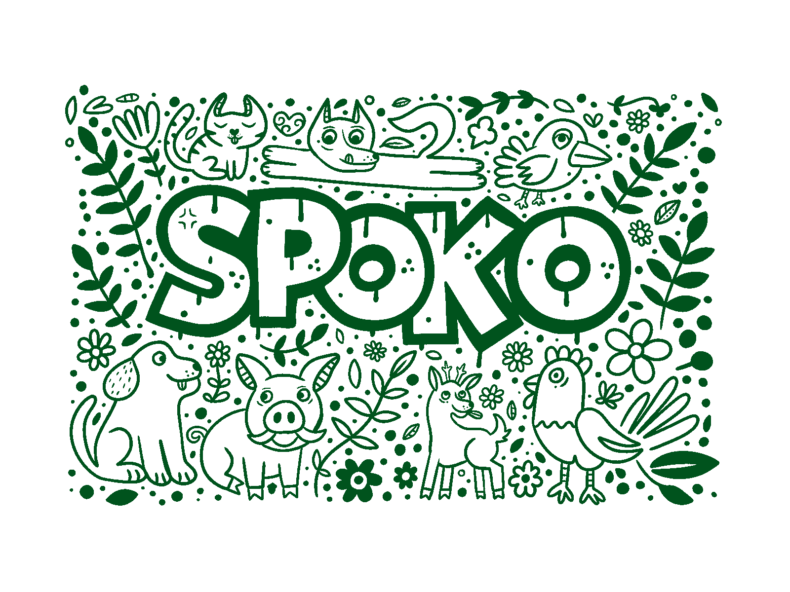 Spoko Card card cat dog fox roedeer rooster spoko wildboar