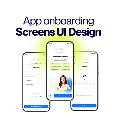 Healthlink App Onboarding UI Design 12fox studio adnan designer adnan sheikh app ui design branding graphic design health login screens onboarding ui signup ui design ui