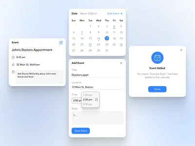 Calendar Widget app blue branding calendar confirmation date design event figma graphic design icon illustration logo ui ux