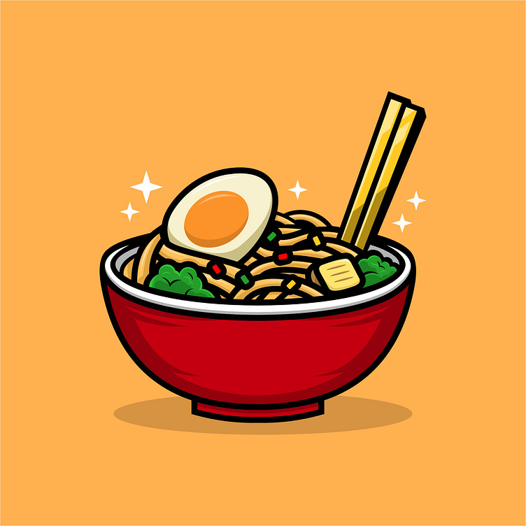 Noodles with Egg In Red Bowl and Tofu Vector Art by Indo Christian ...