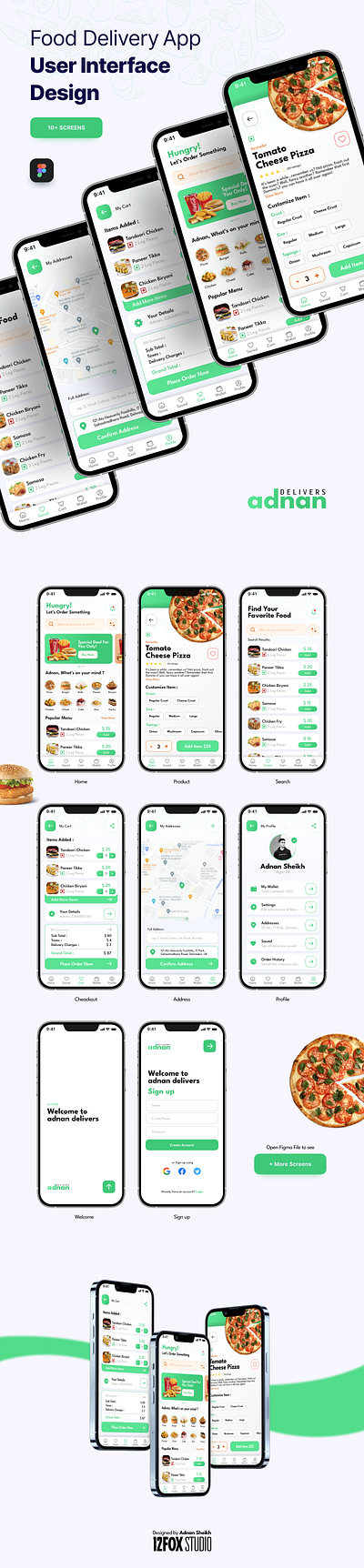 Food Delivery App UI Design 12fox studio adnan sheikh com delivery app delivery app ecom food delivery app modern ui ui ui design uiux ux design