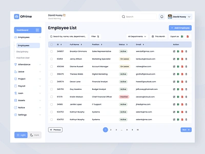 HRM Web Application Employee list ui branding dashboard design employee attendence employee details employee leave list employee list graphic design hrm hrm application hrms software illustration logo rms application saas application ui web application