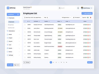 HRM Web Application Employee list ui branding dashboard design employee attendence employee details employee leave list employee list graphic design hrm hrm application hrms software illustration logo rms application saas application ui web application