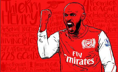 Henry arsenal football gunners henry illustration premier league soccer vector