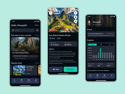 Mobile app for trekking account app carousel chart design mobile search trakking ui ui design ux