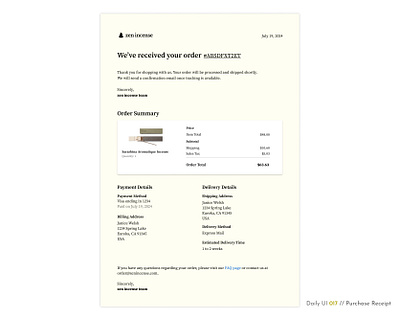 Daily UI Challenge #017 - Purchase Receipt challenge daily ui daily ui 17 ecommerce email receipt email ui order purchase receipt receipt design ui