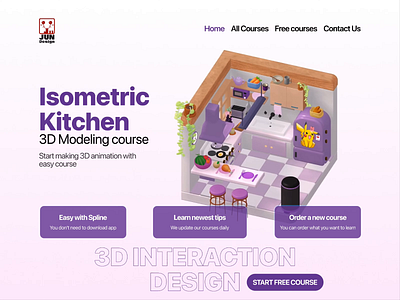 Isometric Kitchen 3D Modeling - Spline 3d 3d animation 3d modeling animation course graphic design interaction design isometric kitchen motion graphics ui uiux visual design web design