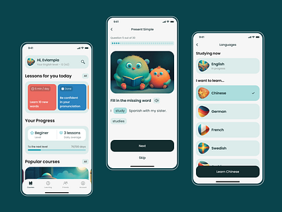 App for learning languages app carousel design mobile progress ui ui design ux