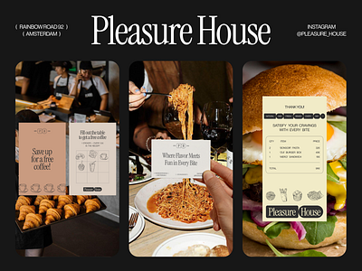 Branding: Pleasure House brand brand design brand identity branding business card cafe fast food food graphic design instagram instagram post invoice logo logotype post reels restaurant social media social network typography