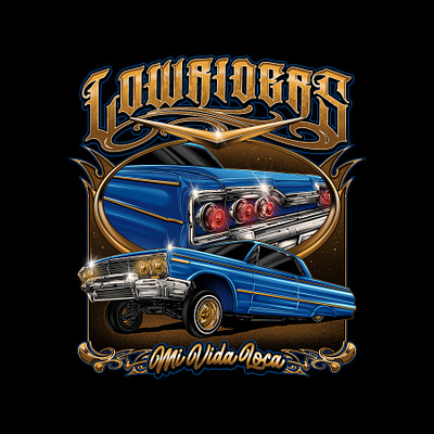 Oldschool Lowriders Artwork apparel artwork branding chevrolet chicano clothing coverart graphic design illustration impala lowriders merchandise oldschool oldschooltatto poster retrostyle vehicle vintageartwork vintagecar