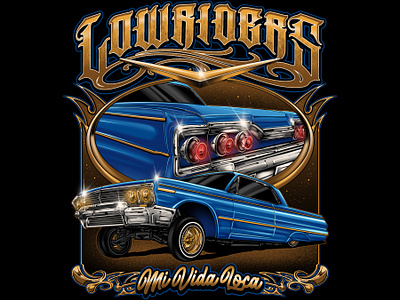 Oldschool Lowriders Artwork apparel artwork branding chevrolet chicano clothing coverart graphic design illustration impala lowriders merchandise oldschool oldschooltatto poster retrostyle vehicle vintageartwork vintagecar