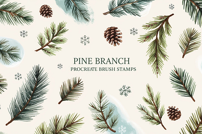 Pine Branch Procreate Brush Stamps branding design graphic design illustration vector