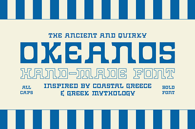 Okeanos Font ancient brand branding coastal custom type font food graphic design identity lettering logo logotype menu mythology ocean sea seafood typeface typography wordmark