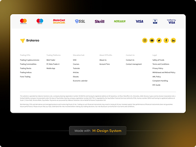 Footer Section | M-Design System footer fotter graphic design icon pack icons landing landing page minimal minimalistic modern payment payment methods ui ui kit web website white website