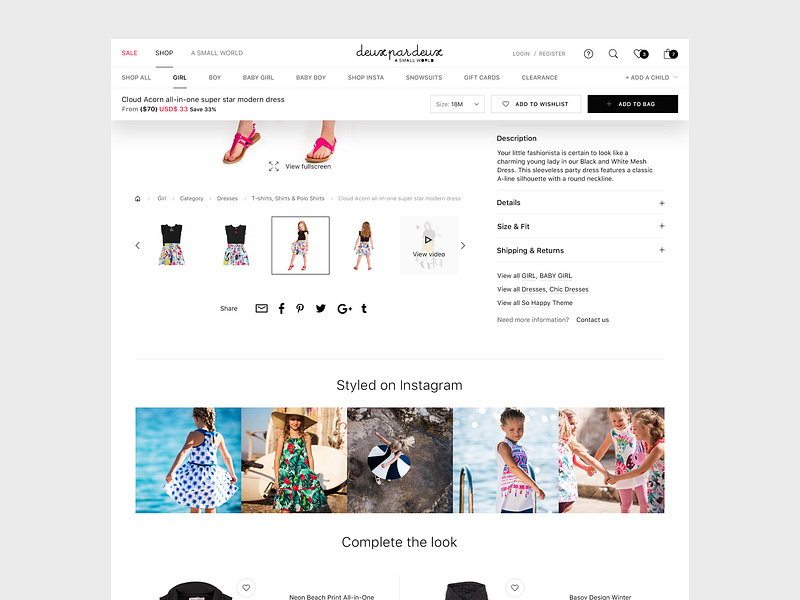 Product page with scroll panel for Deux par Deux online store baby clothes category page children store dresses ecommerce business ecommerce design ecommerce shop fashion fashion brand kids logo minimal minimal shop responsive design shop shopify store ui web webdesign