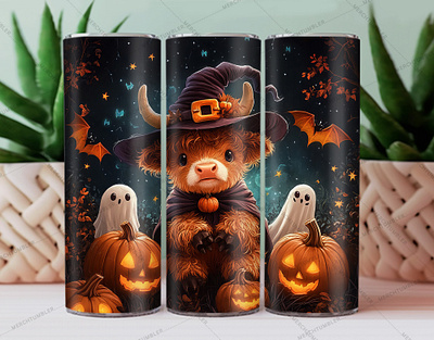 Halloween Highland Cow Tumbler Wrap color image custom designart custom tumbler design halloween illustration photography pumpkin tumbler skinny tumbler sublimation tumbler sublimation tumbler warp vector art vintage tumbler waterslide tumbler