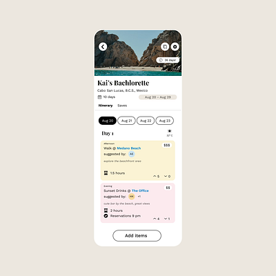 Travel App Itenary design graphic design product design