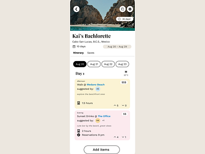 Travel App Itenary design graphic design product design