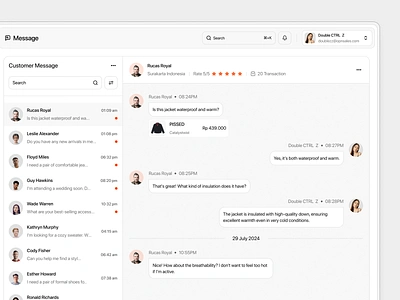 Customer Message - Sales Management Dashboard call call center chat chating collaboration contact conversation cs customer customer experience customer satisfaction customer service filter inbox message notification order platform saas design transaction