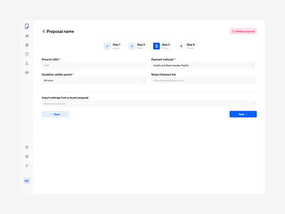 Propa - Create proposal client dashboard figma invoicing light mode product design proposal stepper ui ux