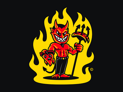 Devils Mascot Design | Luci's Pizza branding cartoon character devil devils fire flame illustration logo design luci lucifer mascot mascot logo parlor pizza pizza shop satan shop logo sports sports logo