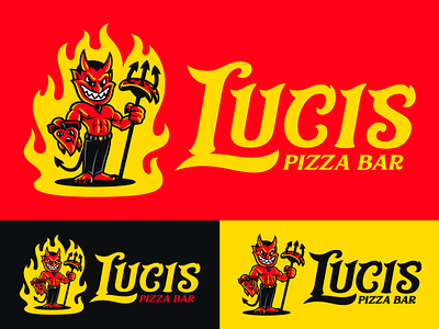 Lucifer Logo Cartoon | Satan Pizza mascot brand character branding character design devil devils evil fire flames illustration logo design luci lucifer mascot mascot logo pizza pizza shop satan sports sports logo underworld