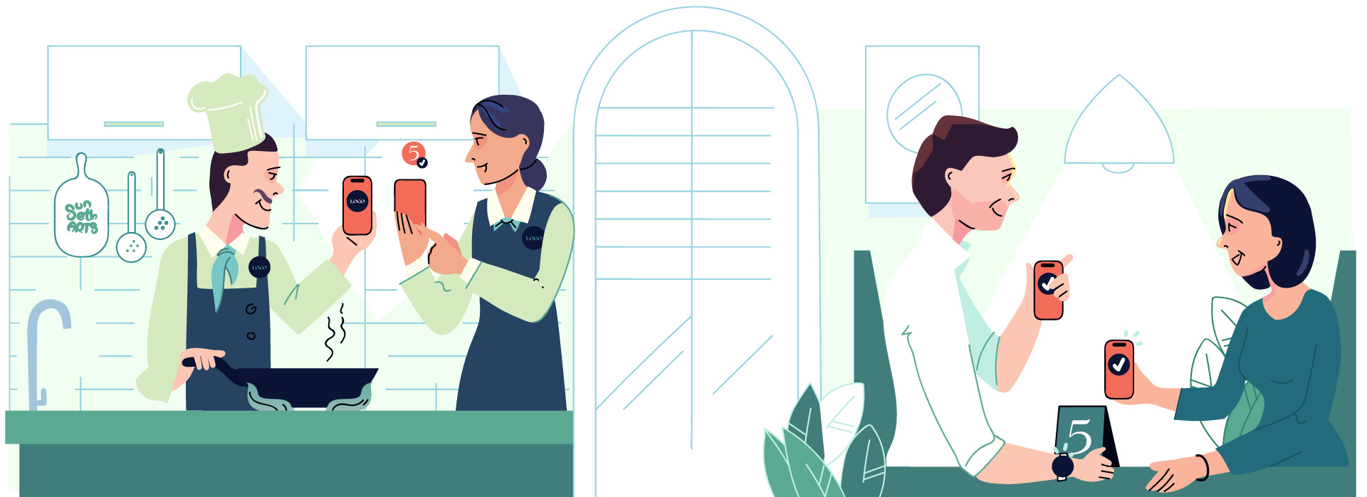 Restaurant illustration cafe client consumer customer happy customer mobile app mobile onboarding screen onboarding illustration restaurant onboarding