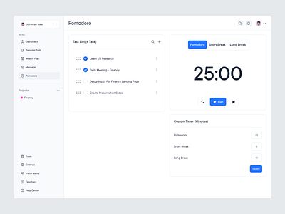 Prodify - Pomodoro Timer clean dashboard design management minimalist organize pomodoro productivity project management saas task management tasklist time track timer todo ui user interface ux web website