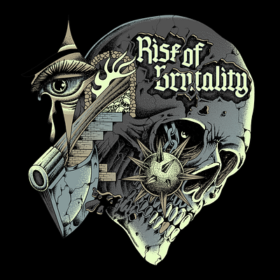 Rise of Brutality (Clothing Brand) apparel badge brand clothing clothing brand design illustration illustrator lettering logo merch merchdesign patch print skull typography vector