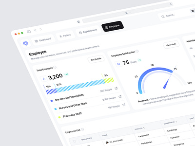 MediCare - Employee Page admin admin dashboard branding clean database design doctor employee employee dashboard hospital hr hr dashboard hr management medical medical dashboard minimalist ui ux web design website